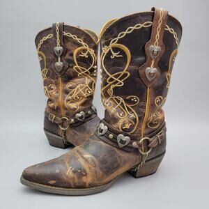 Durango Boots Womens Lstyl Brown Western Hearts Festival Size 10